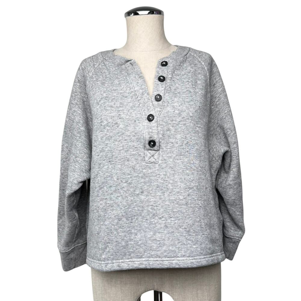 Madewell MWL Henley Cropped Cozy Sweatshirt Gray Organic Cotton Blend Size S